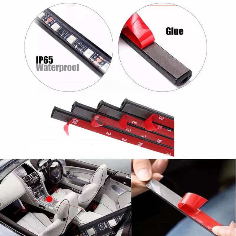 48LED RGB Car LED Strip Lights USB Luces Led Para Auto Atmosphere Decoration Ambient Lamp APP Accessories LED Car Interior Light