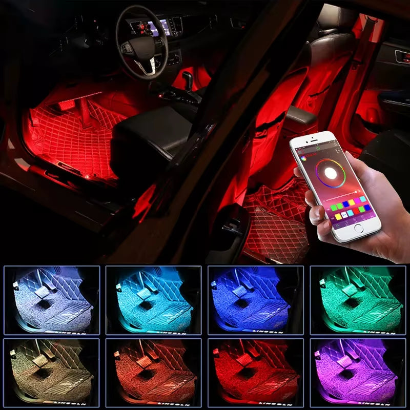 48LED RGB Car LED Strip Lights USB Luces Led Para Auto Atmosphere Decoration Ambient Lamp APP Accessories LED Car Interior Light